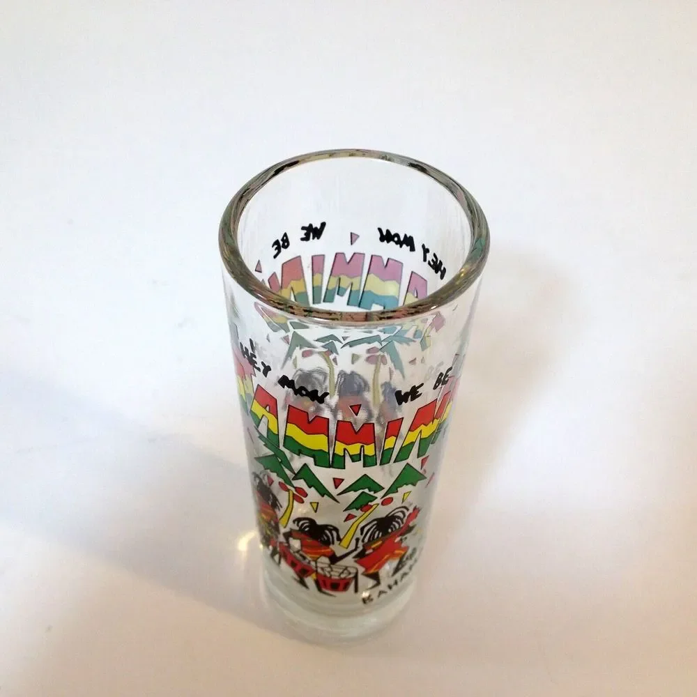 Vintage Bahamas Hey Mon We Be Jammin Shooter Shot Glass Embossed Designs
